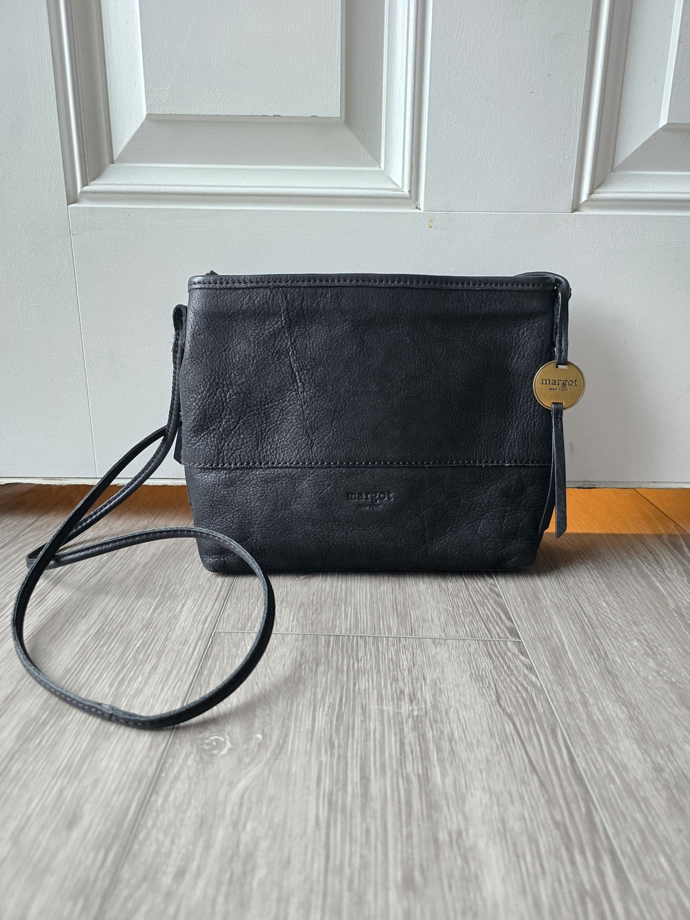 Margot New York Black Leather Crossbody Bag Small Purse Adjustable Strap